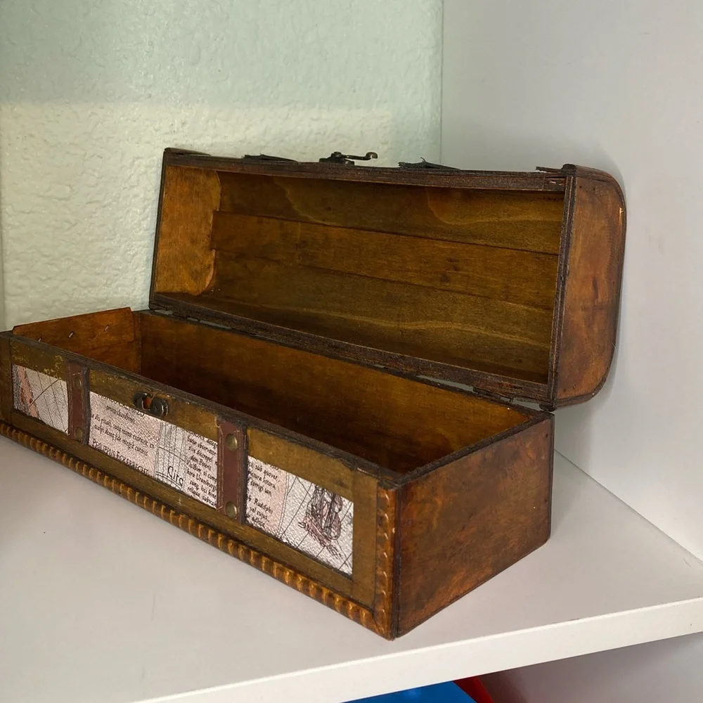 Decorative Old Map Wood & leather Wine Box - Picture 5 of 10